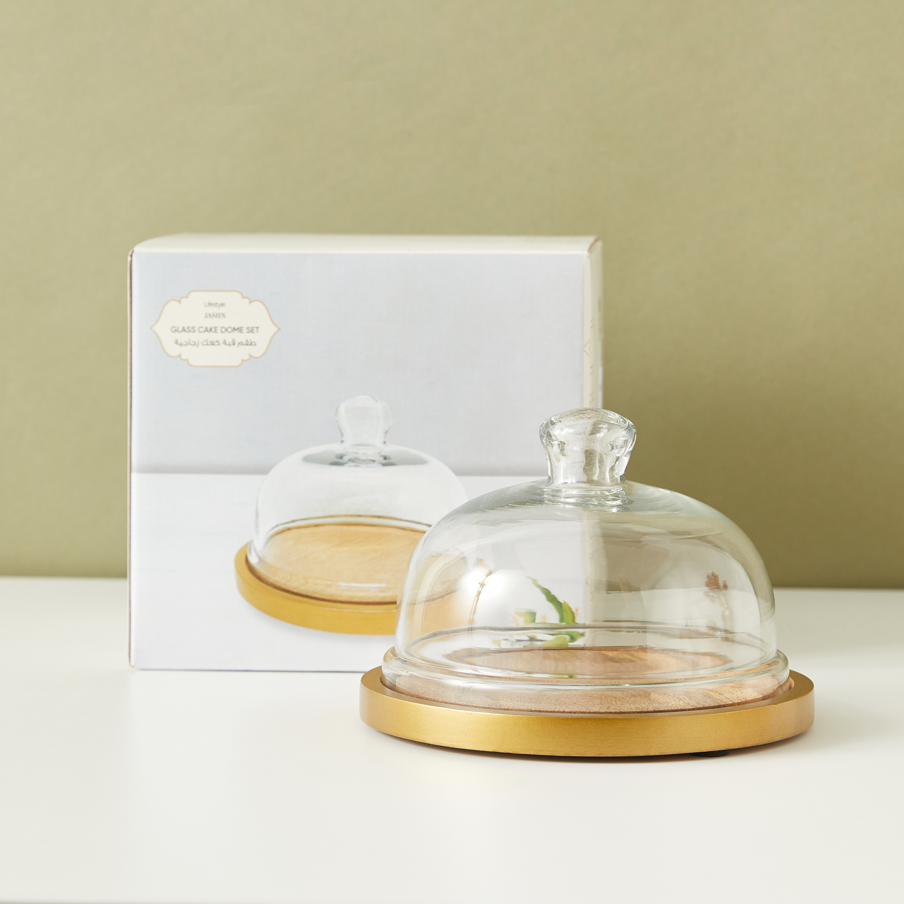 Wooden Cake Stand with Glass Dome - 18x18x13 cms-household-dining-serveware-cakestands-image-2