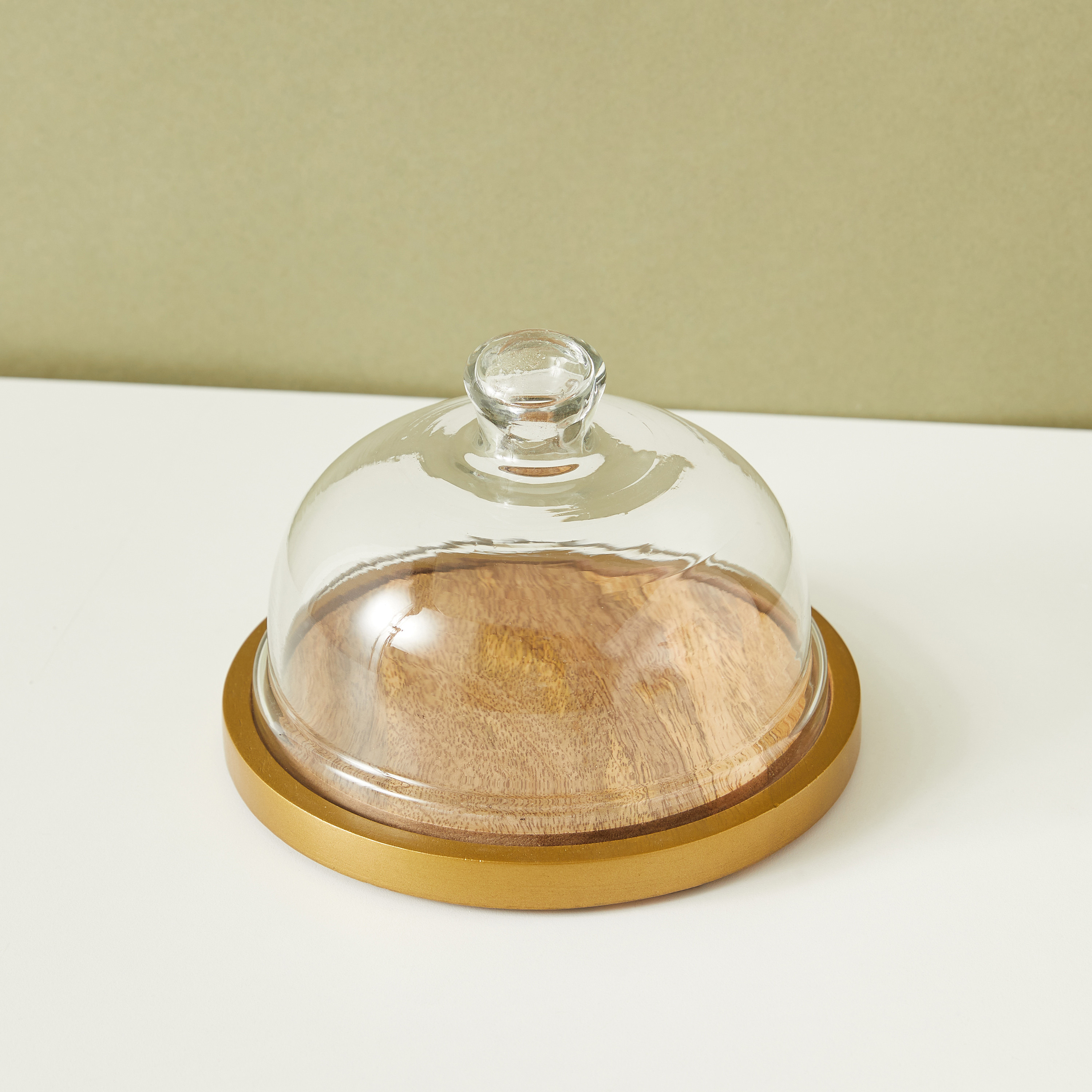 Wooden Cake Stand with Glass Dome - 18x18x13 cms-household-dining-serveware-cakestands-image-3
