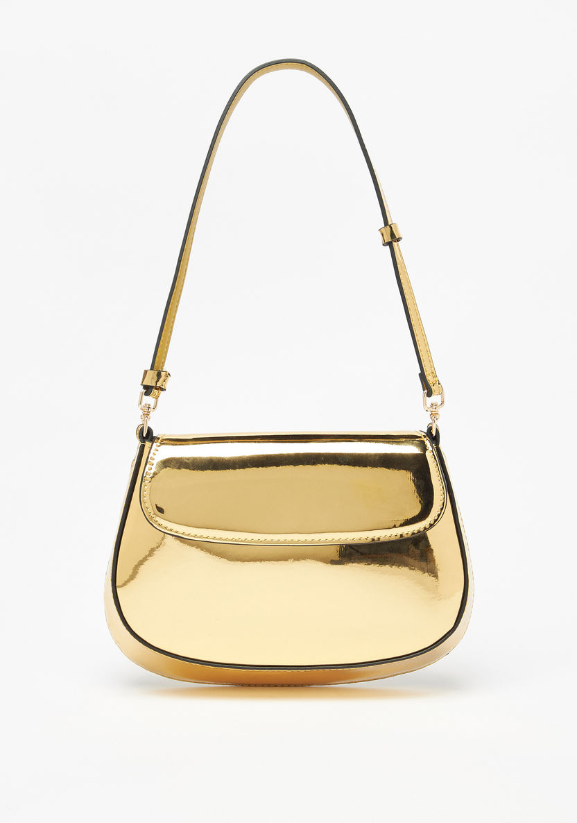Haadana Metallic Shoulder Bag with Button Closure-Women%27s Handbags-image-0
