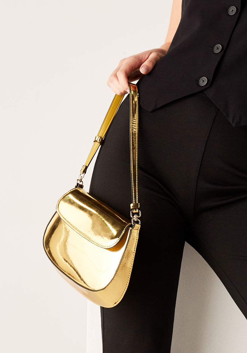 Haadana Metallic Shoulder Bag with Button Closure-Women%27s Handbags-image-1