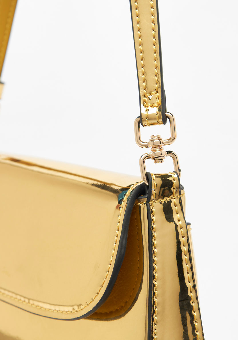 Haadana Metallic Shoulder Bag with Button Closure-Women%27s Handbags-image-3