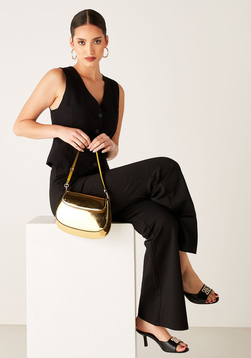 Haadana Metallic Shoulder Bag with Button Closure-Women%27s Handbags-image-4
