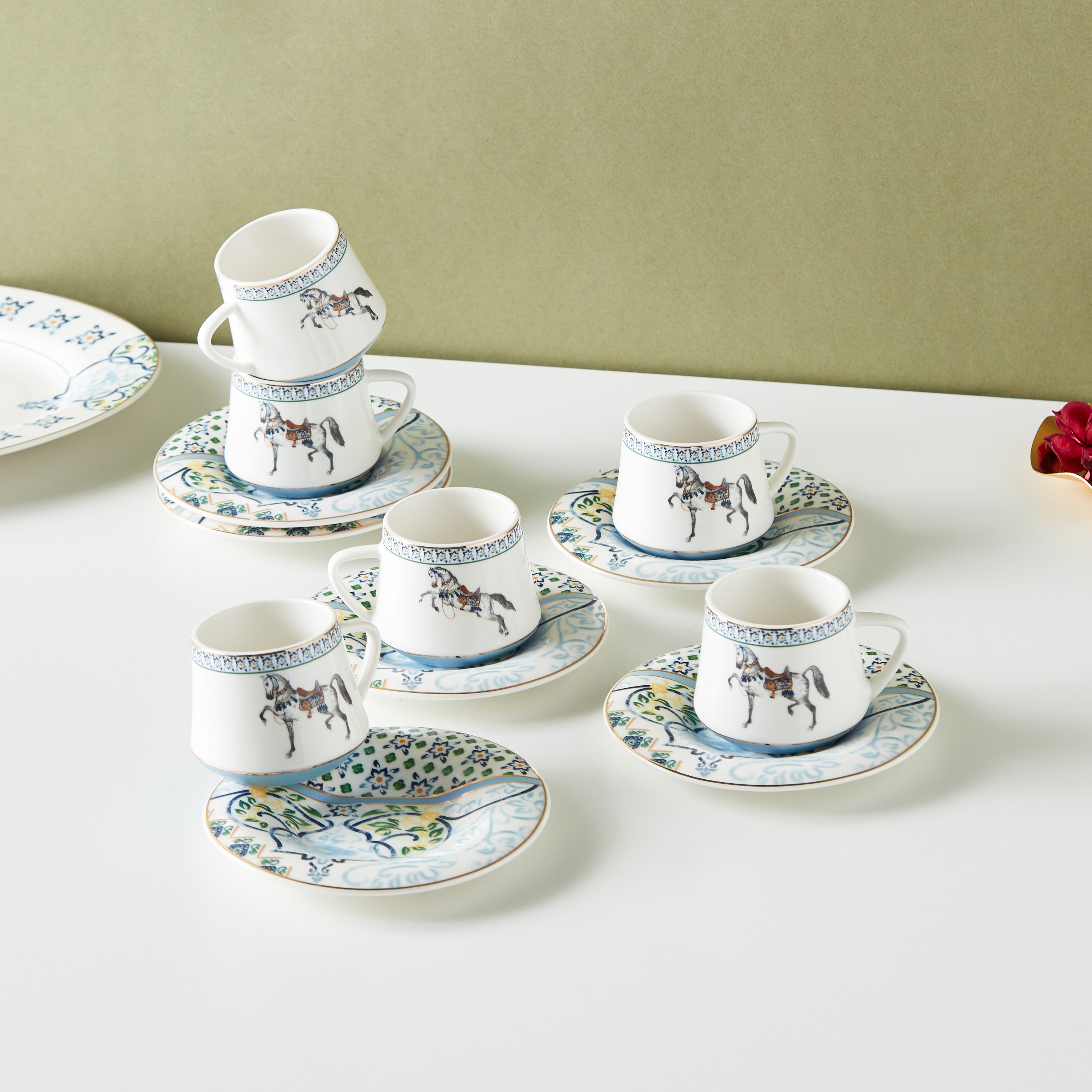 Buy Printed 12 Piece Bone China Espresso Cup and Saucer Set Online