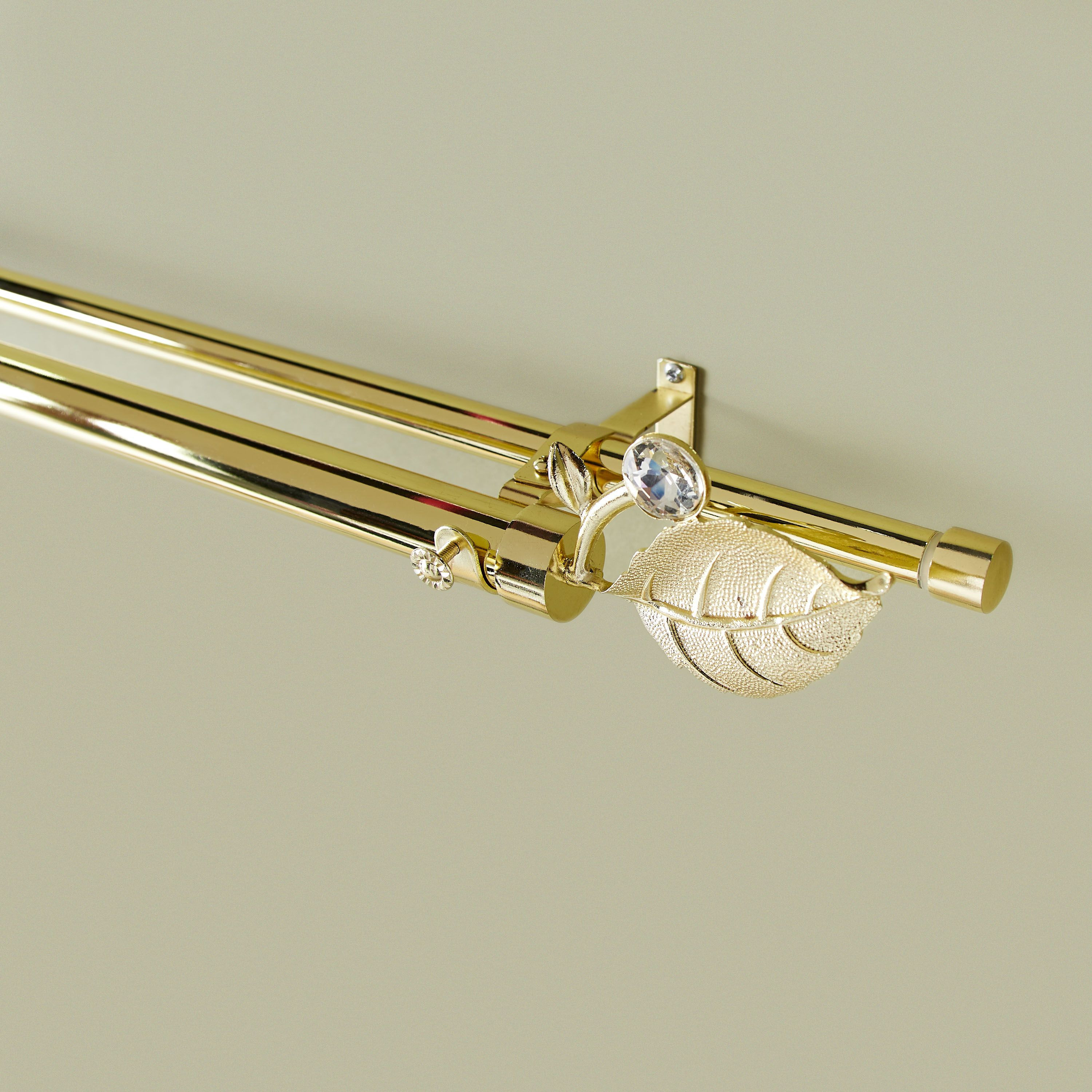 Metallic Small Double Curtain Rod with Leaf Shaped Finials - 71-122 cms-household-bathandlaundry-shower-showercurtainrods-image-3
