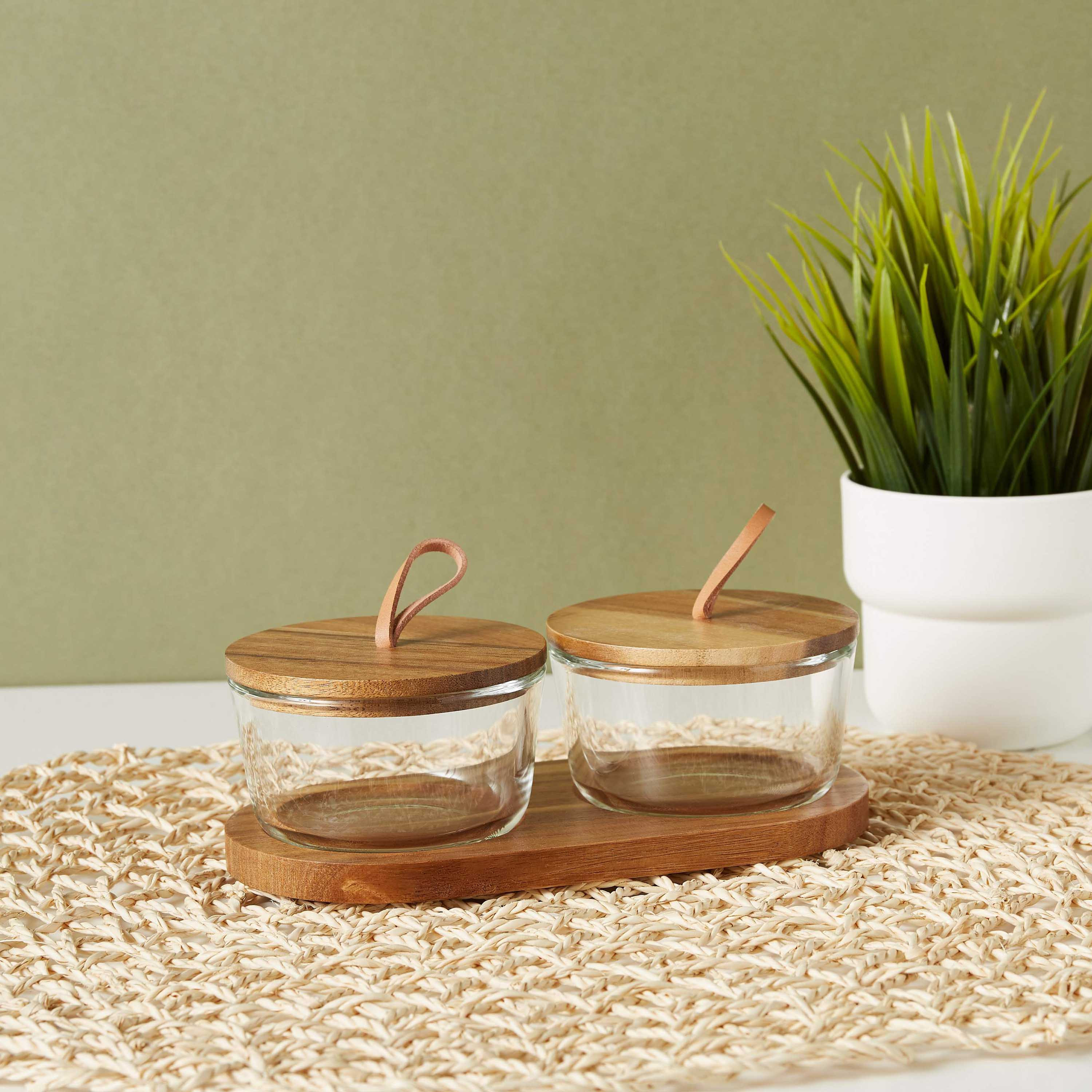 Round 2-Piece Glass Jar Set with Wooden Tray-household-dining-serveware-chipsanddip-image-1