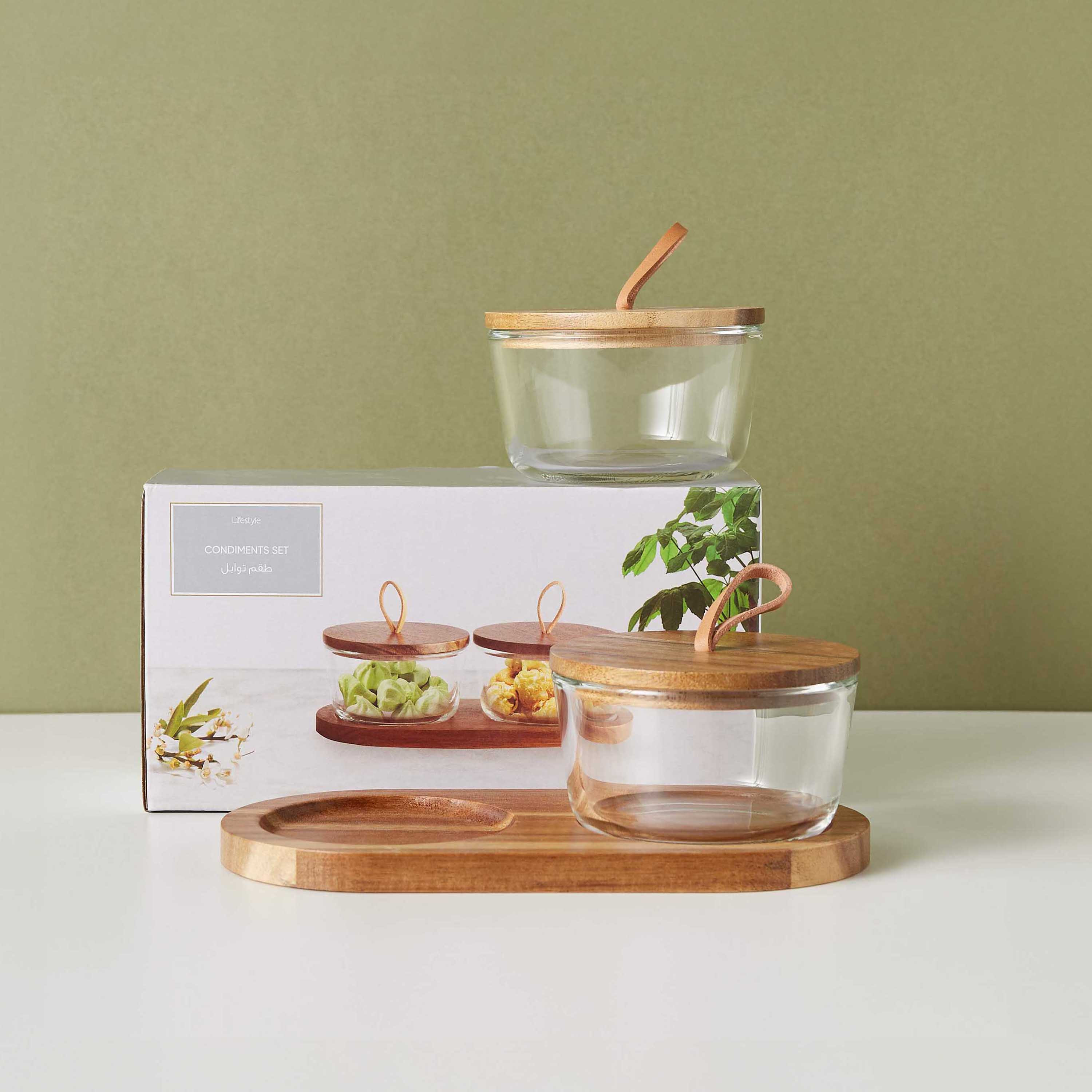 Round 2-Piece Glass Jar Set with Wooden Tray-household-dining-serveware-chipsanddip-image-2