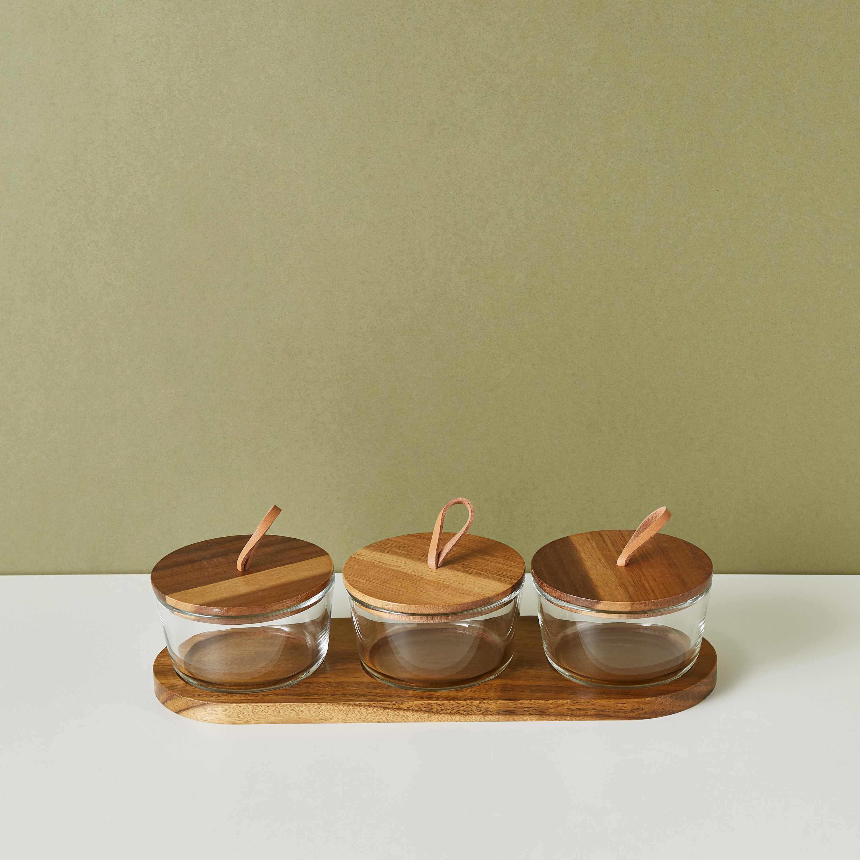 Round 3-Piece Glass Jar Set with Wooden Tray-household-dining-serveware-chipsanddip-image-3