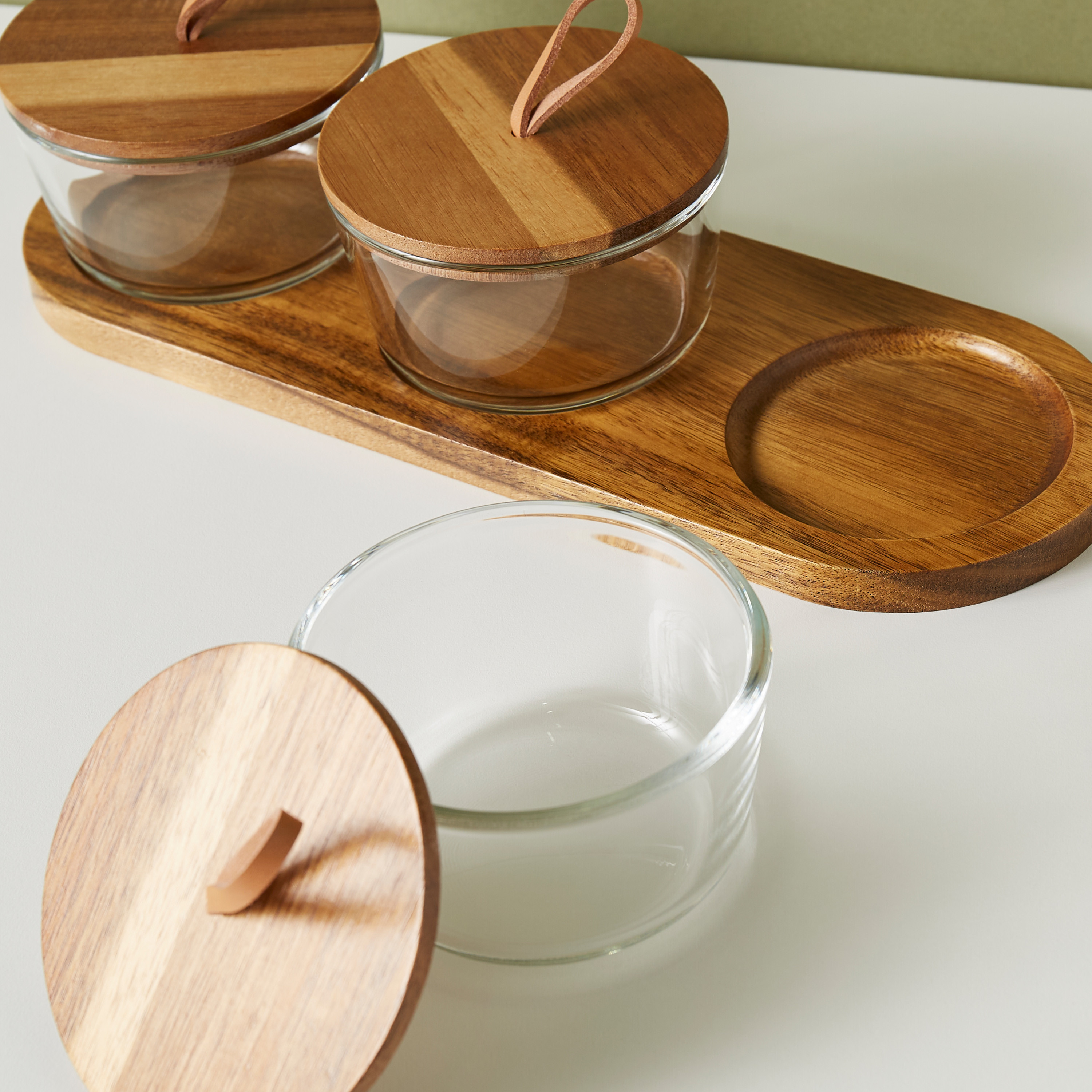Round 3-Piece Glass Jar Set with Wooden Tray-household-dining-serveware-chipsanddip-image-4