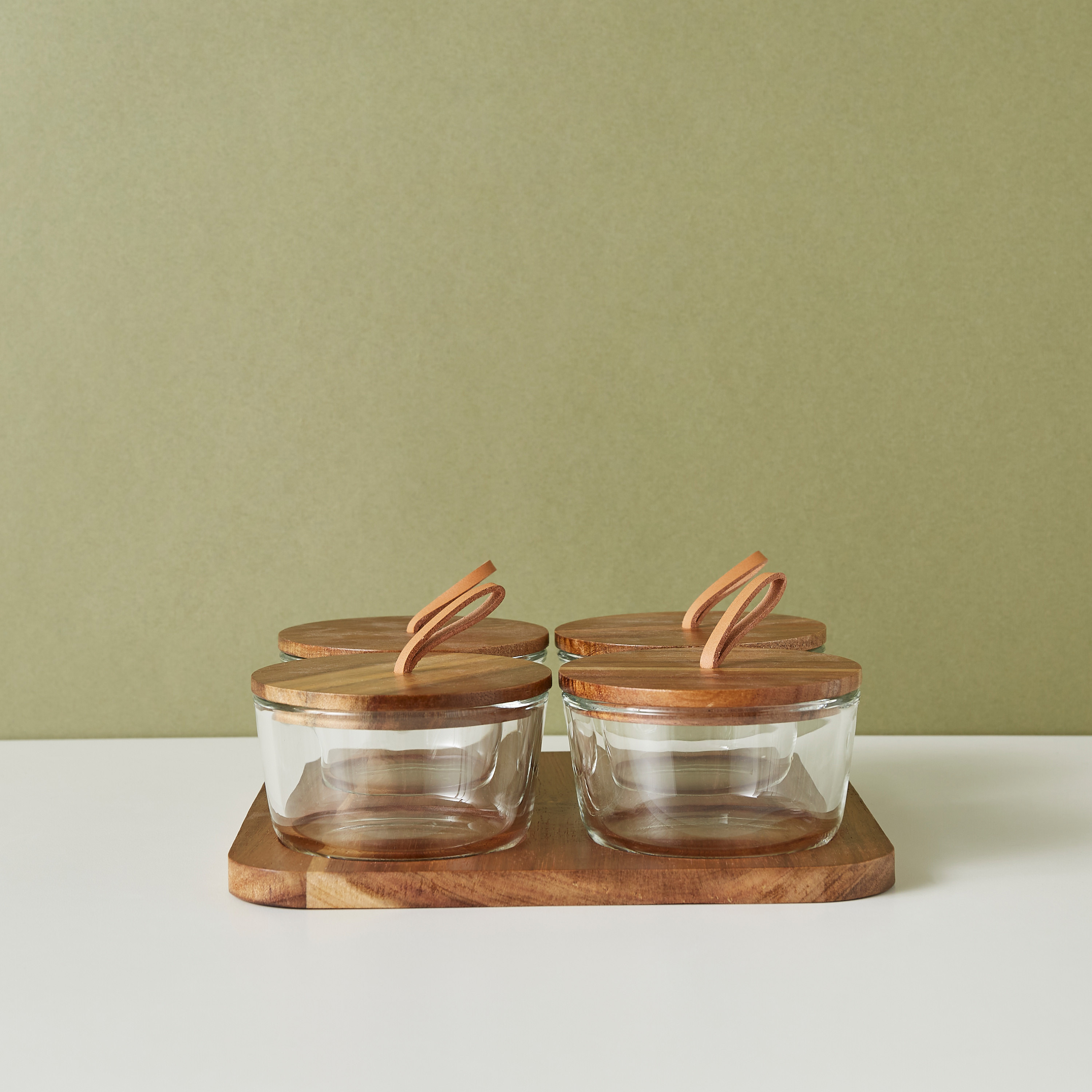 طقم جرة زجاج مستديرة 4 قطع مع صينية خشبية-household-dining-dinnerware-bowls-image-2