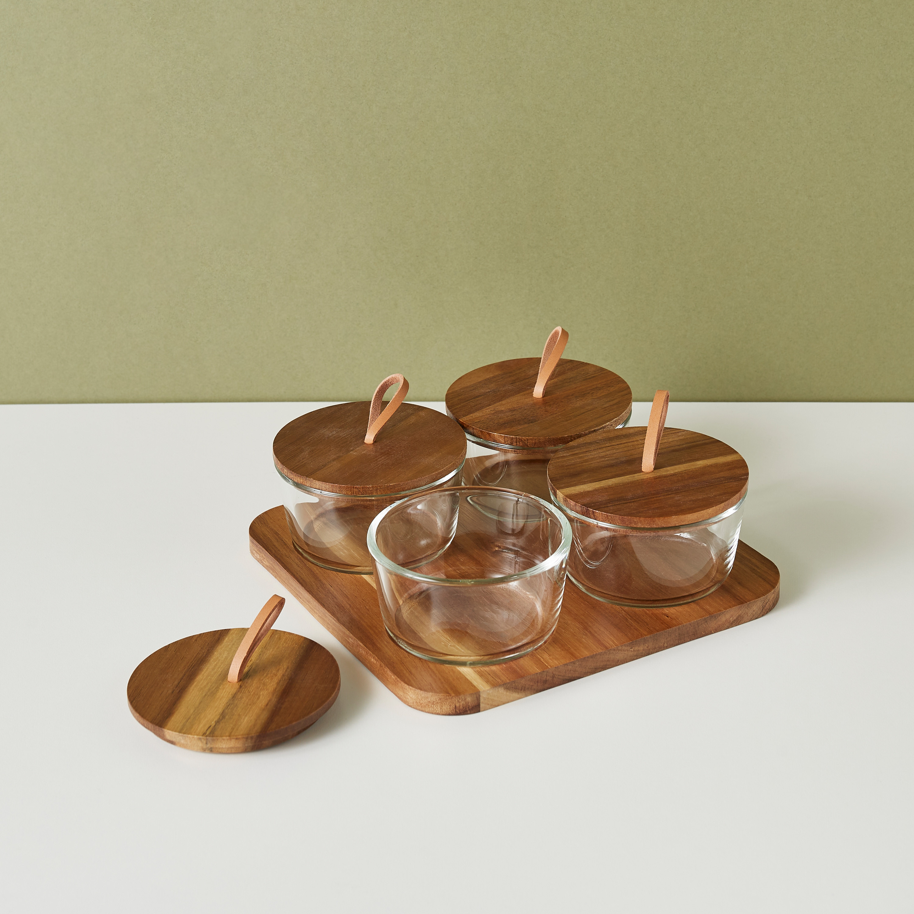 طقم جرة زجاج مستديرة 4 قطع مع صينية خشبية-household-dining-dinnerware-bowls-image-3