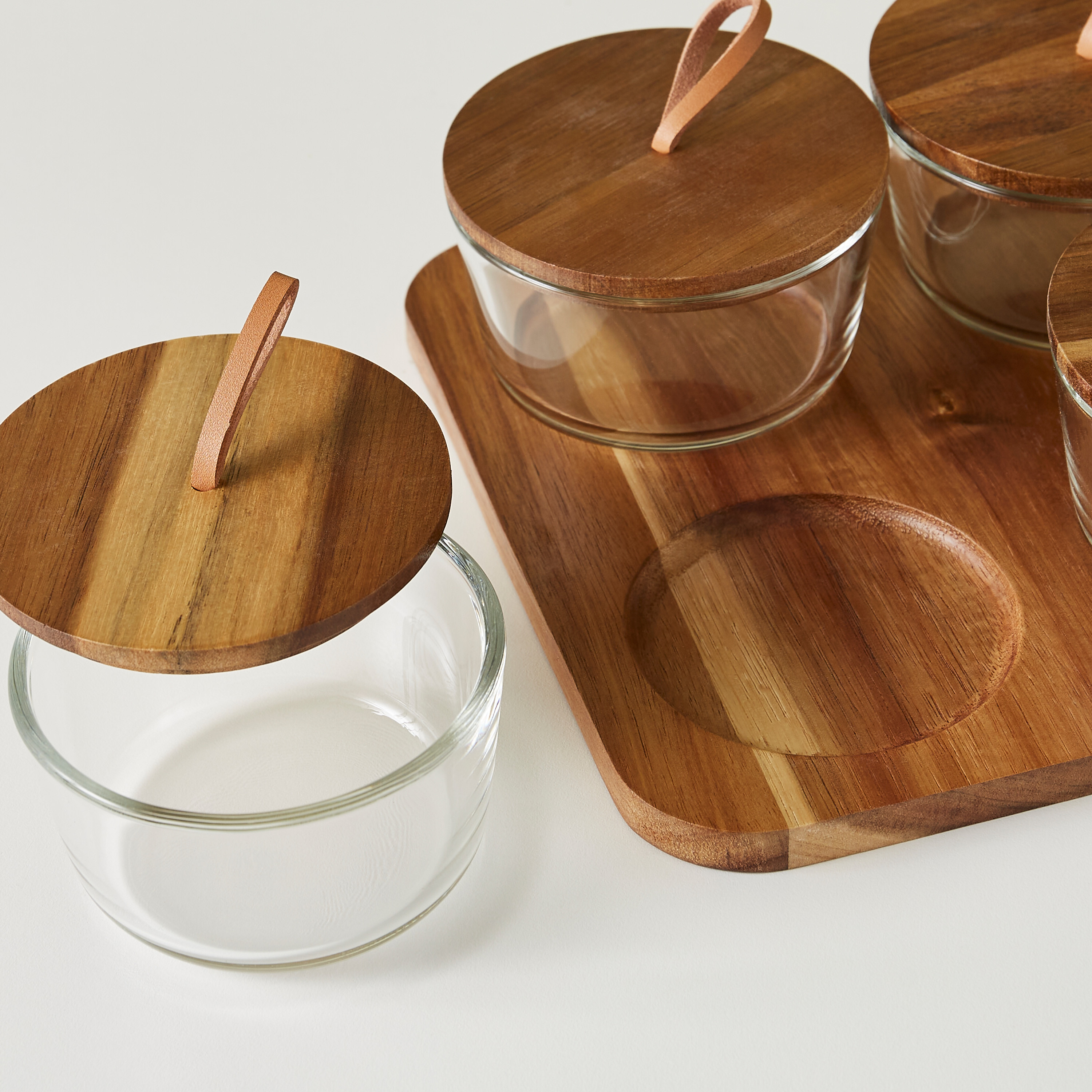 طقم جرة زجاج مستديرة 4 قطع مع صينية خشبية-household-dining-dinnerware-bowls-image-4