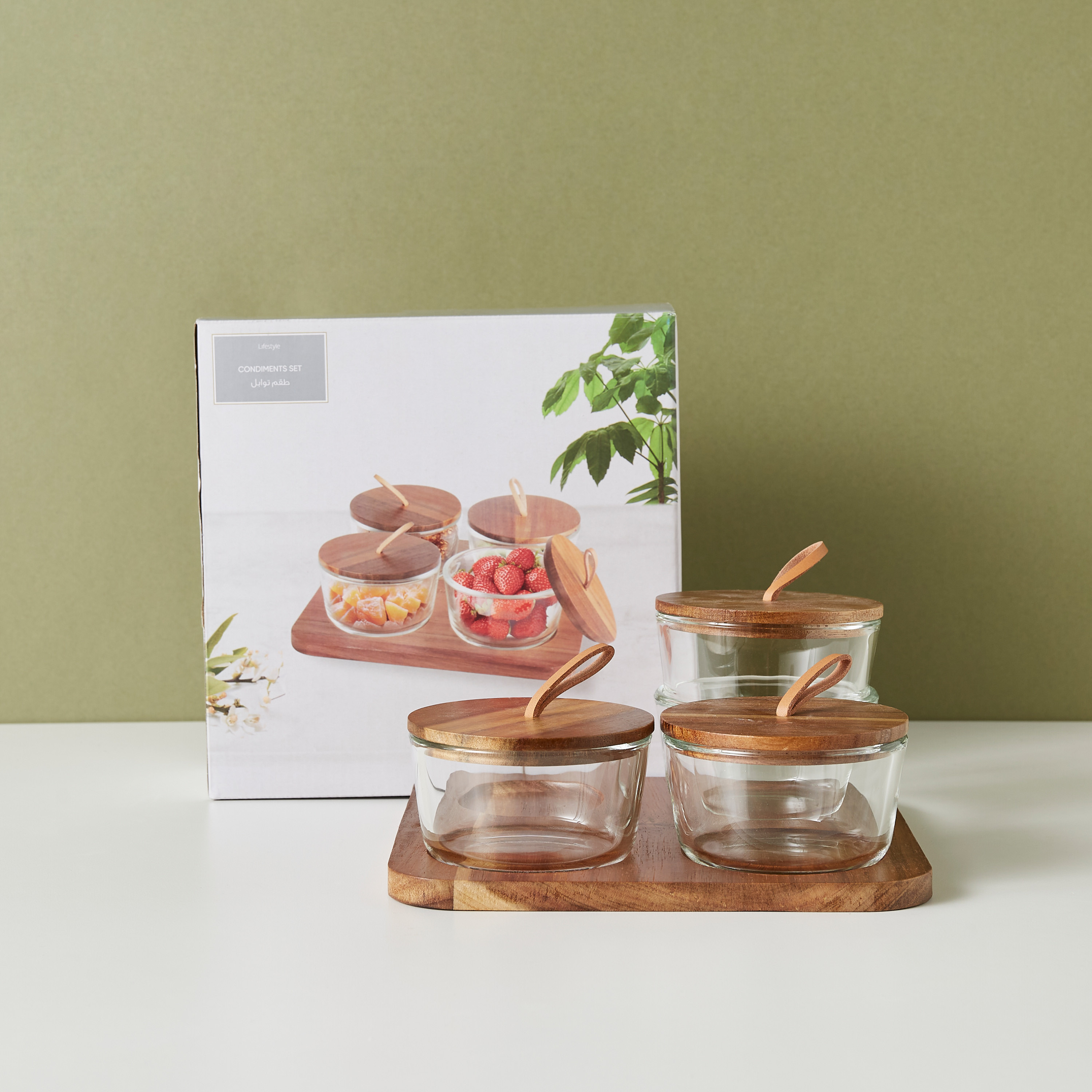 طقم جرة زجاج مستديرة 4 قطع مع صينية خشبية-household-dining-dinnerware-bowls-image-5
