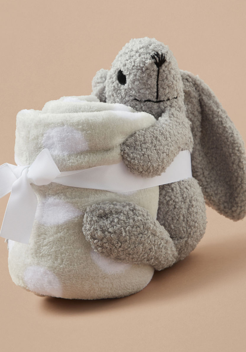 Juniors Polka Dot Print Blanket with Bunny Soft Toy Gift Set-Baby Bedding-image-0