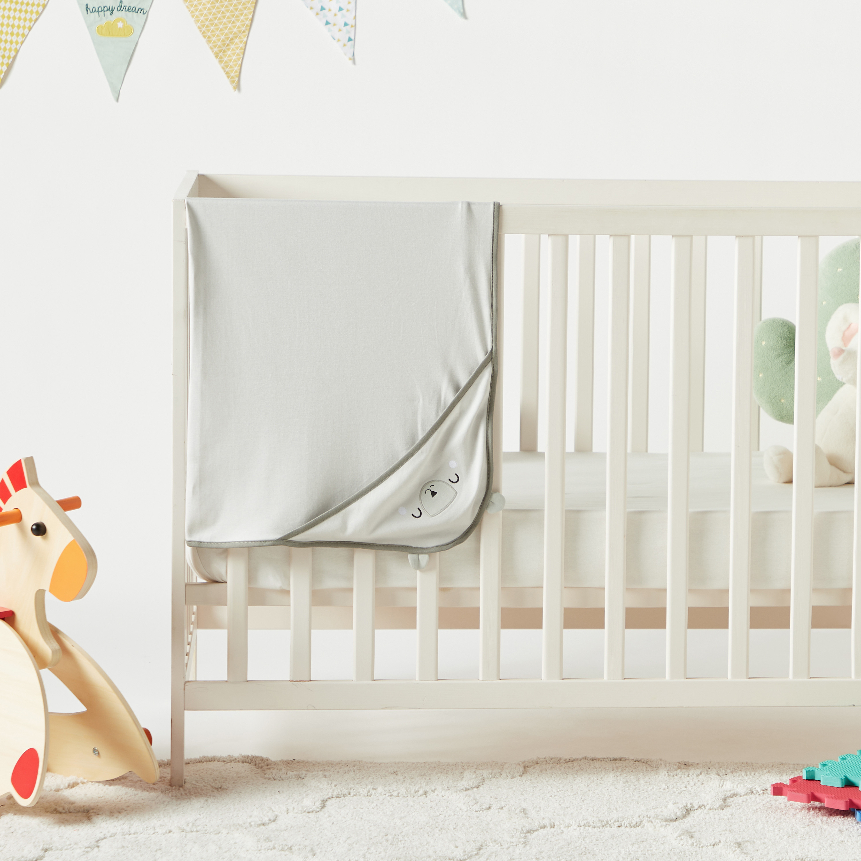 Juniors Embroidered Receiving Blanket with Hood - 80x80 cms-baby-nursery-blanketsandswaddles-receivingblankets-image-1