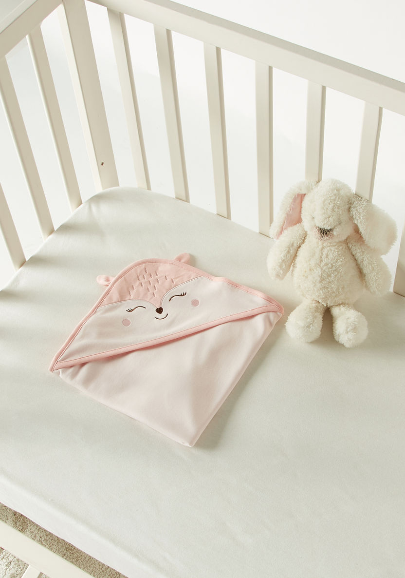 Juniors Embroidered Deer Receiving Blanket with Hood and Ear Applique - 80x80 cms-Receiving Blankets-image-3