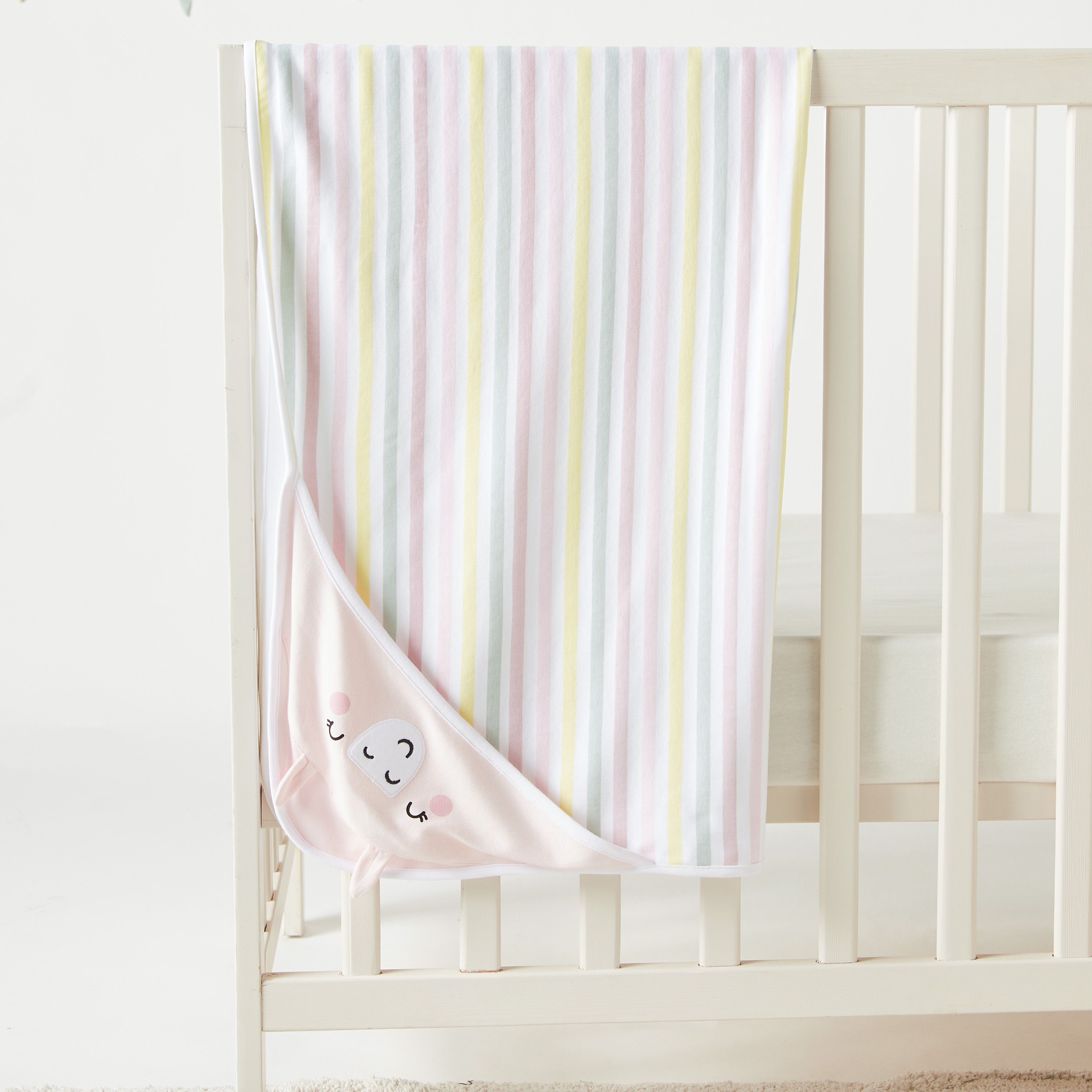 Juniors Striped Receiving Blanket with Hood and Ear Applique - 80x80 cms-baby-nursery-blanketsandswaddles-receivingblankets-image-3