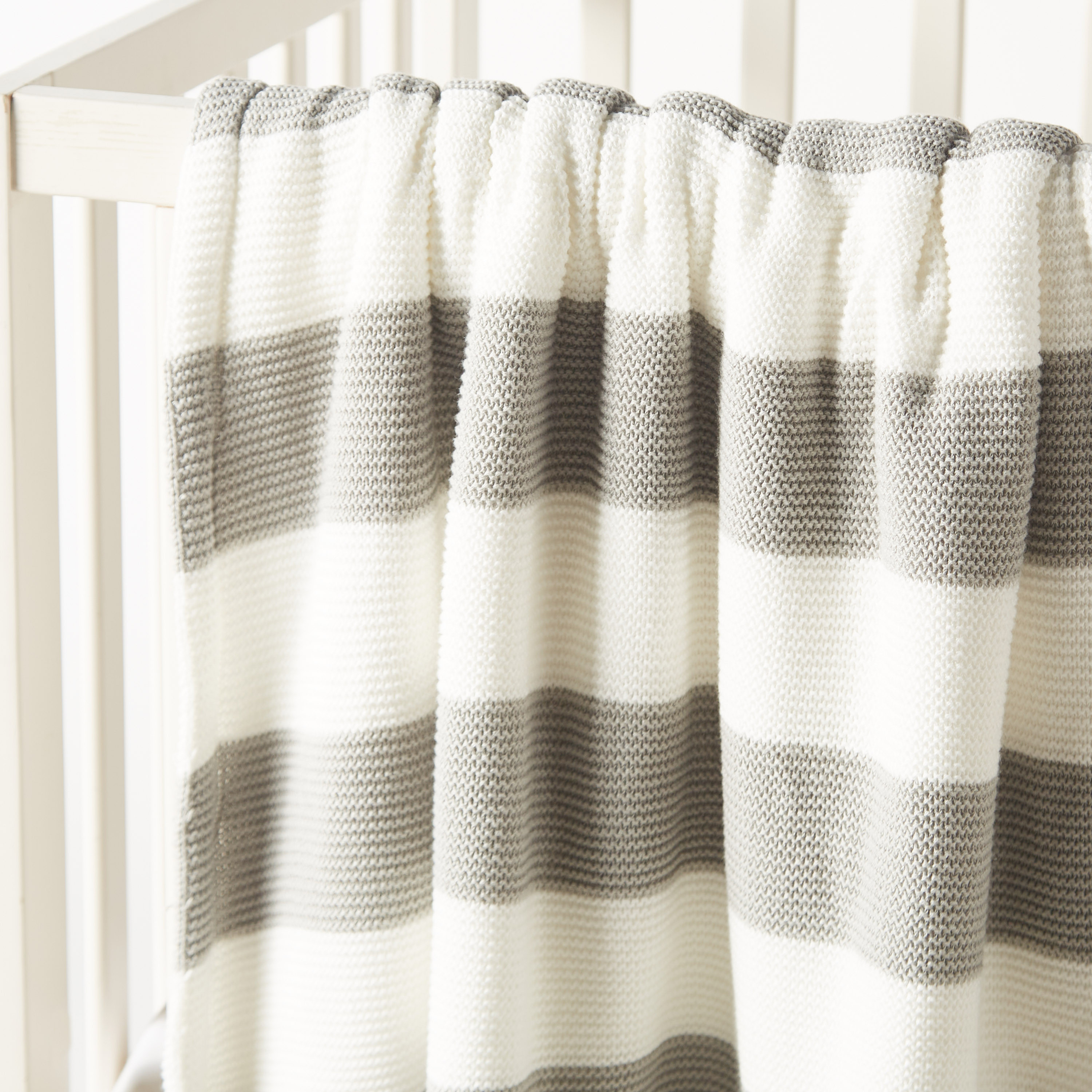 Juniors Striped Knitted Raschel Blanket with Pom Pom Detail - 100x80 cms-baby-nursery-blanketsandswaddles-blanketsandquilts-image-2