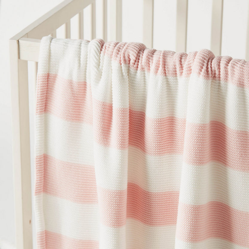 Juniors Striped Knitted Raschel Blanket with Pom Pom Detail - 100x80 cms-Blankets and Throws-image-1