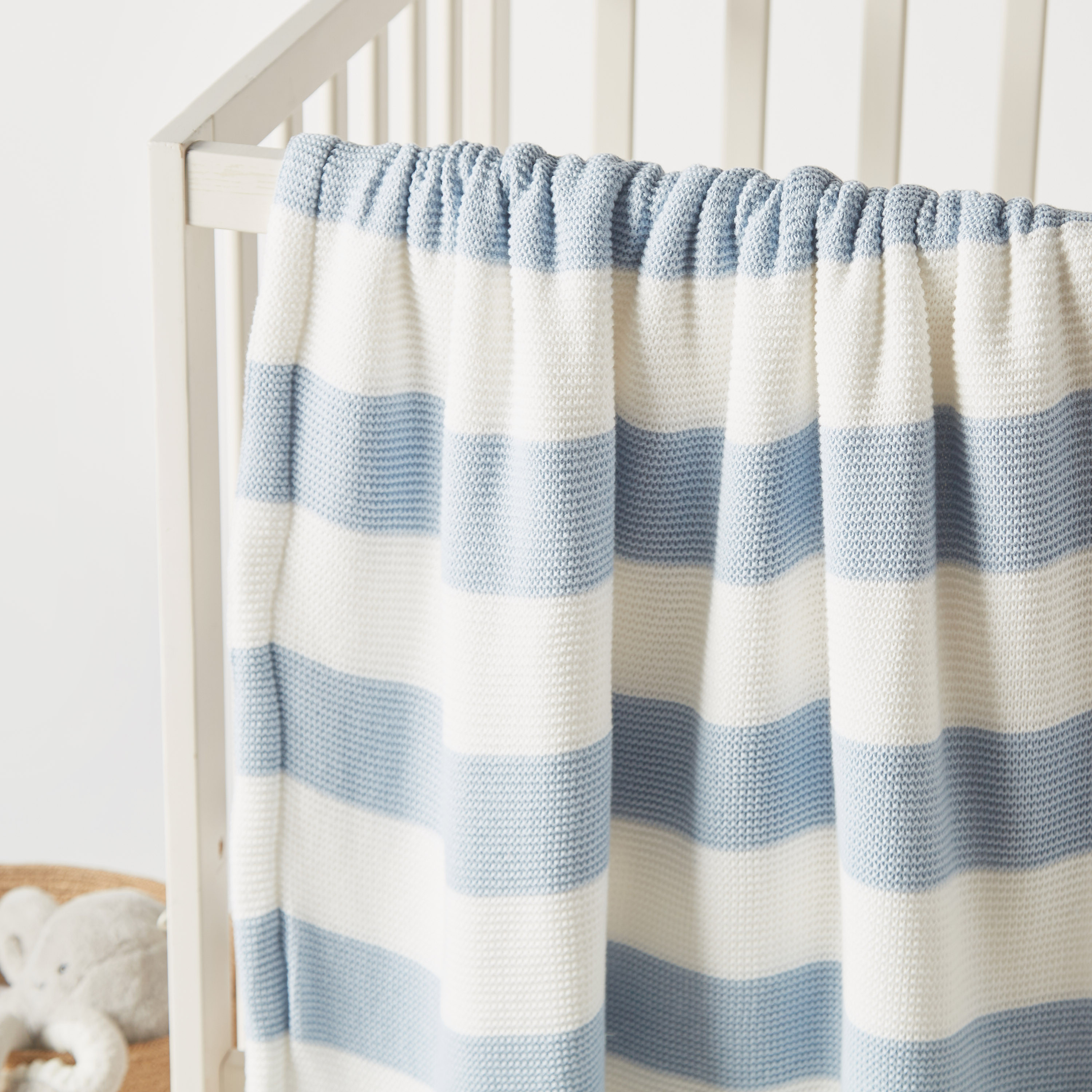 Juniors Striped Knitted Raschel Blanket with Pom Pom Detail - 100x80 cms-baby-nursery-blanketsandswaddles-blanketsandquilts-image-2