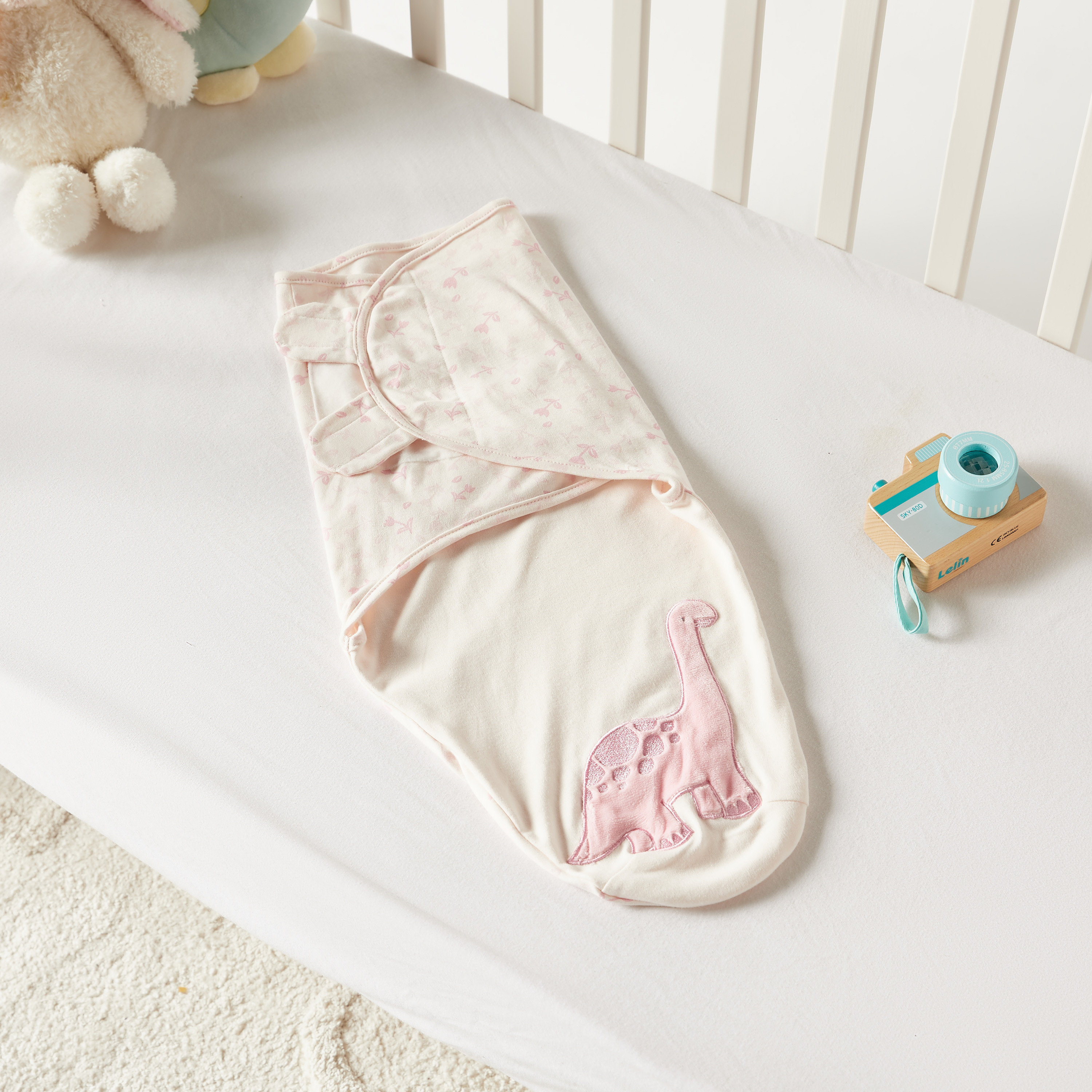 Juniors Dinosaur Applique Swaddle Wrap with Hook and Loop Closure-baby-nursery-blanketsandswaddles-swaddlesandsleepingbags-image-1
