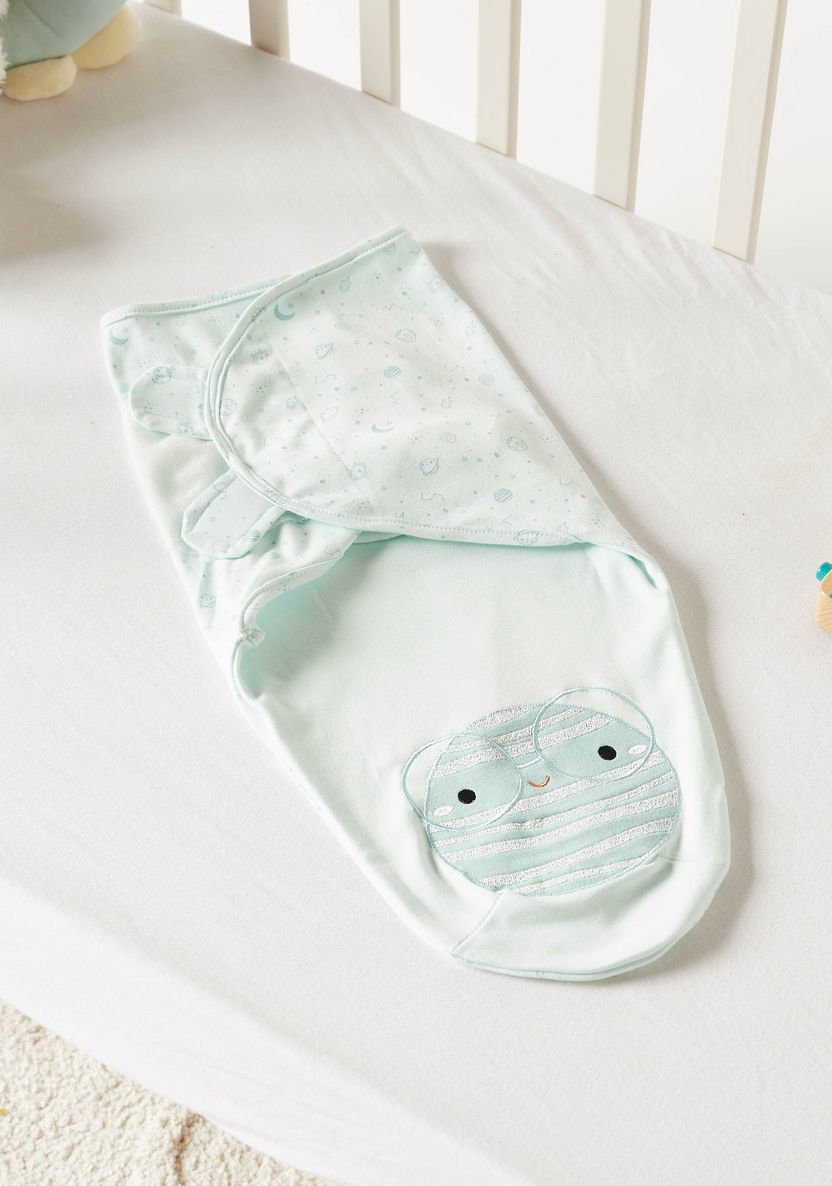 Juniors Space Print Applique Detail Swaddle Wrap with Hook and Loop Closure-Swaddles and Sleeping Bags-image-0