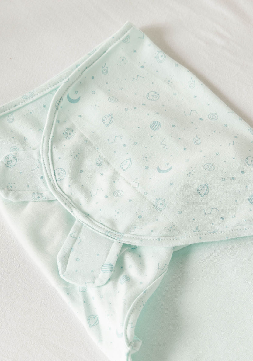 Juniors Space Print Applique Detail Swaddle Wrap with Hook and Loop Closure-Swaddles and Sleeping Bags-image-1