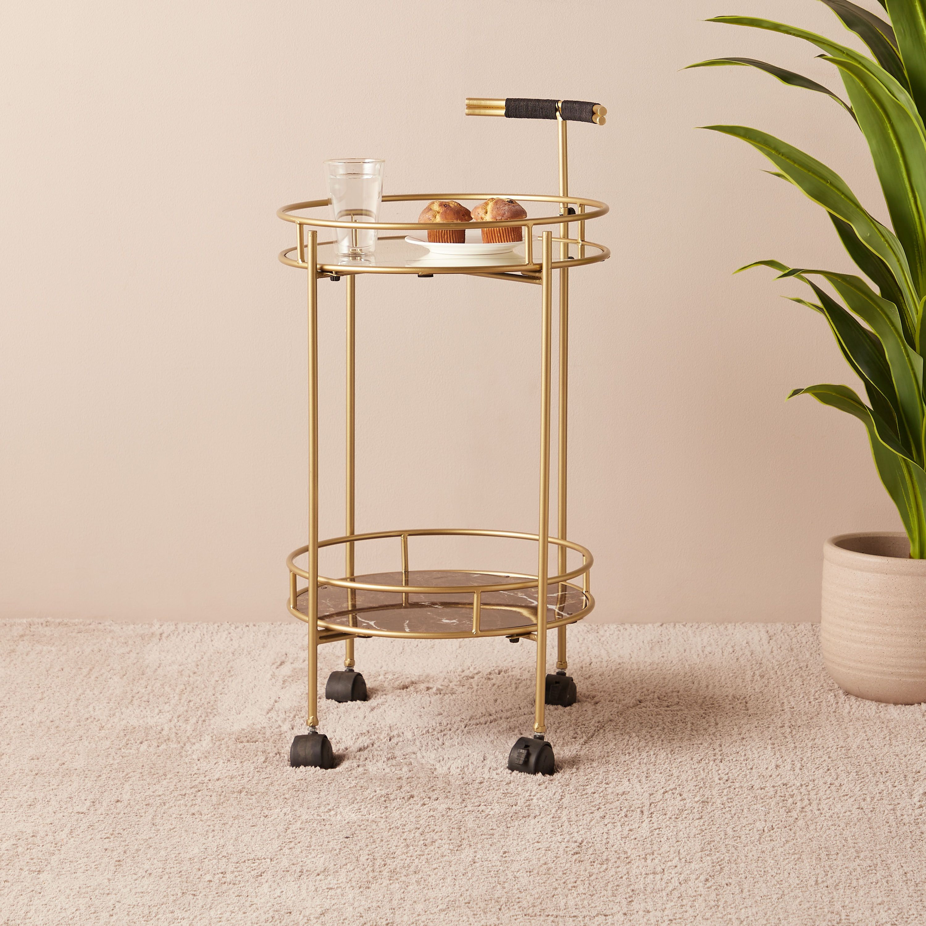 Metallic 2-Tier Serving Trolley - 45x90 cms-furniture-diningroom-servingtrolleys-image-1