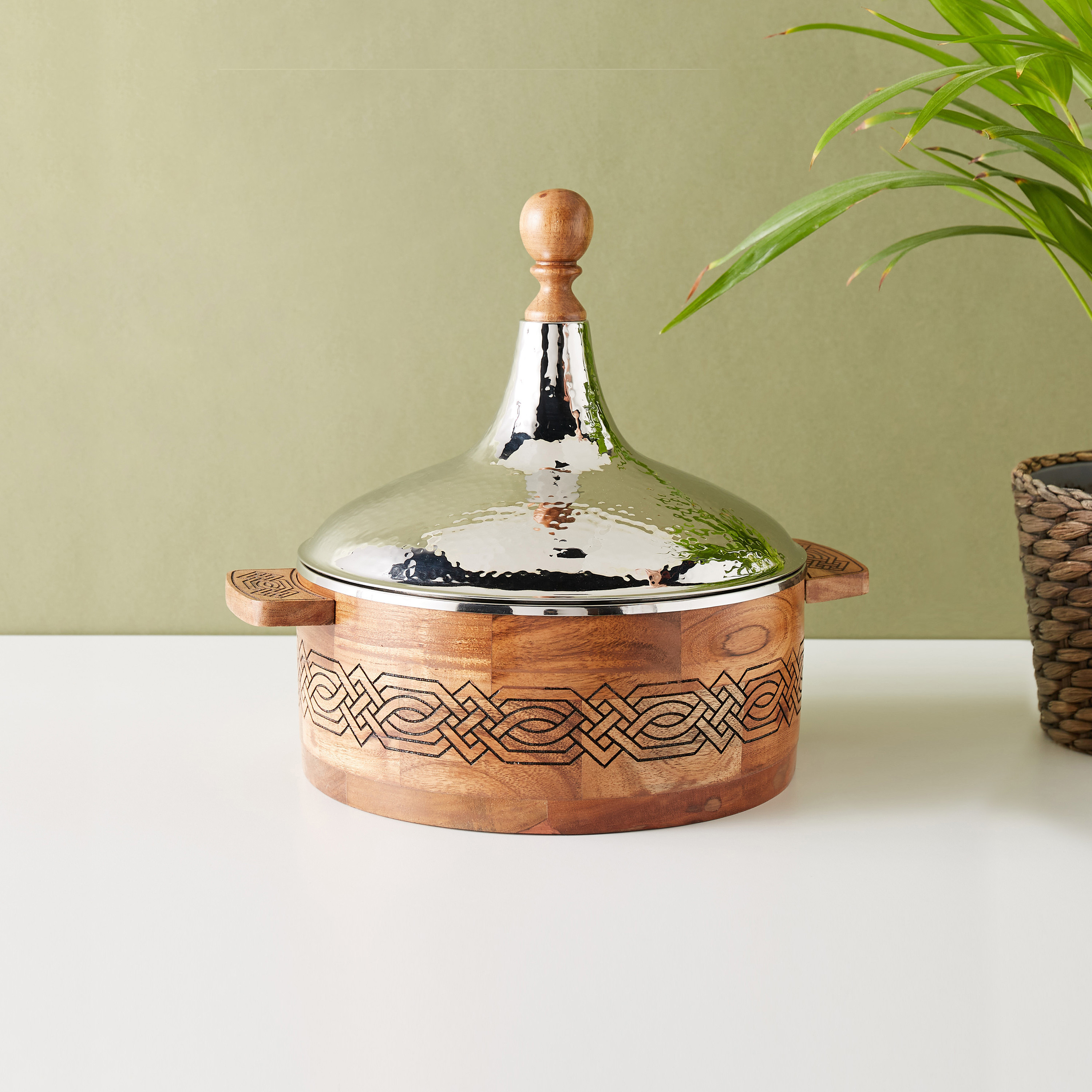 Hammered Stainless Steel Hot Pot with Lid-household-dining-dinnerware-bowls-image-1