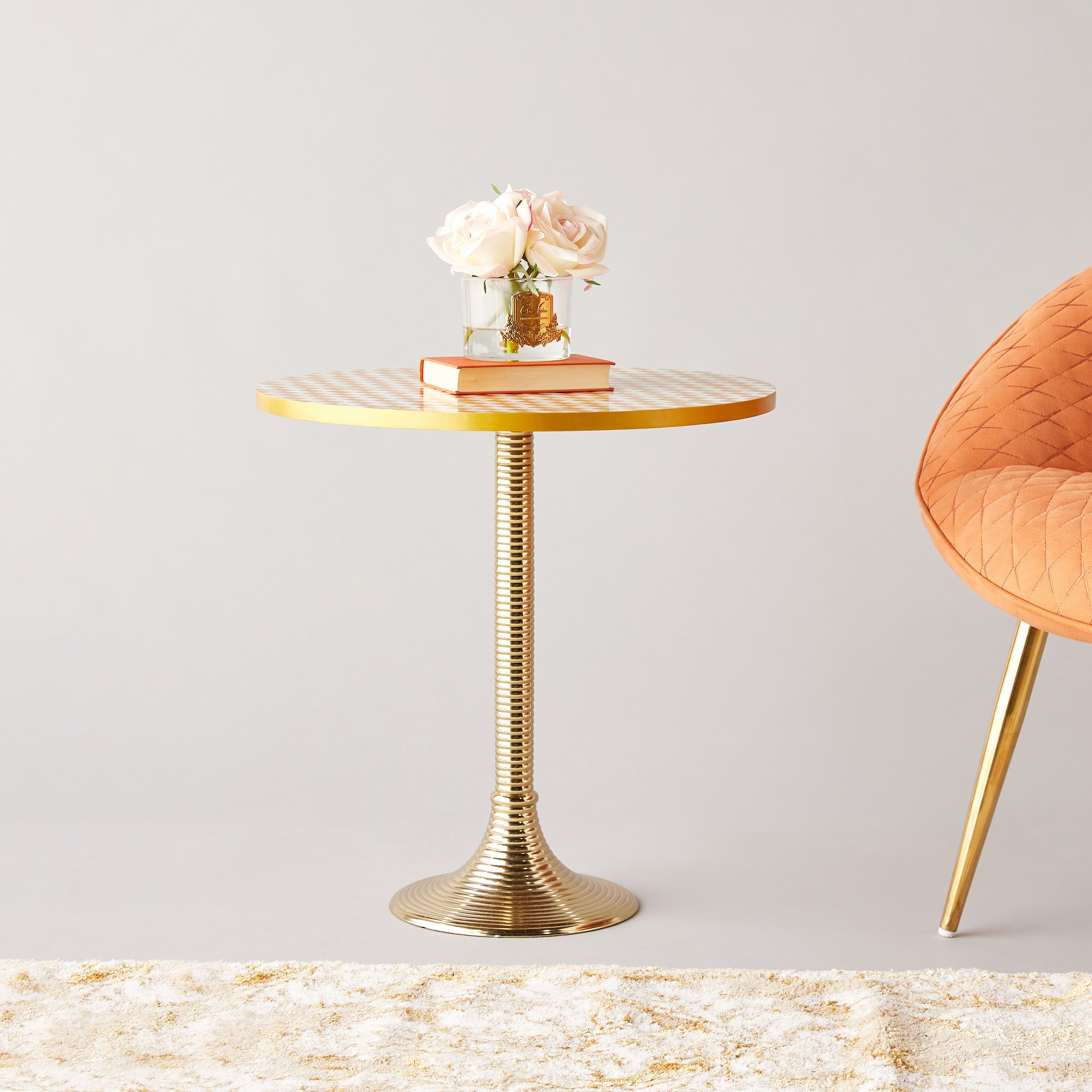 Checked Marble Top Accent Table - 17x17x80 cms-furniture-livingroom-sideandendtables-image-1