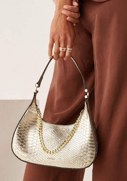 Haadana Animal Print Shoulder Bag with Chain Detail and Zip Closure-Women%27s Handbags-image-0