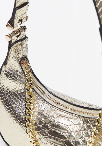 Haadana Animal Print Shoulder Bag with Chain Detail and Zip Closure