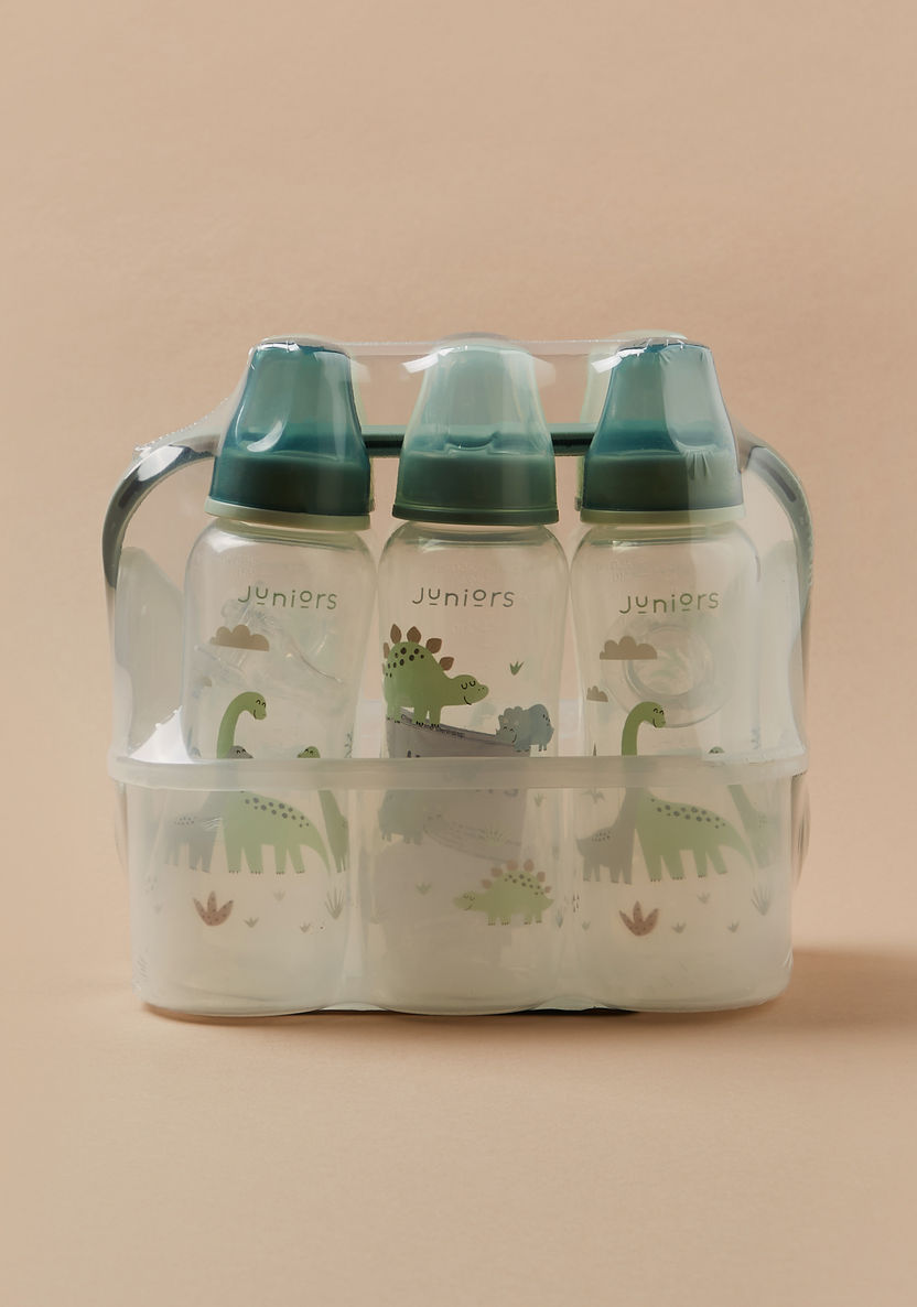 Juniors Dino World Print Caddy Bottles - Set of 6-Bottles and Teats-image-0