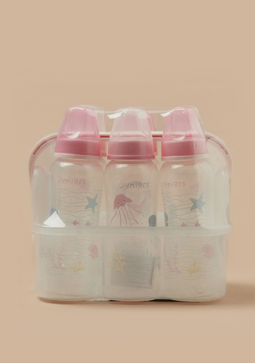 Juniors 6-Piece Printed Feeding Bottle Set with Caddy-Bottles and Teats-image-0