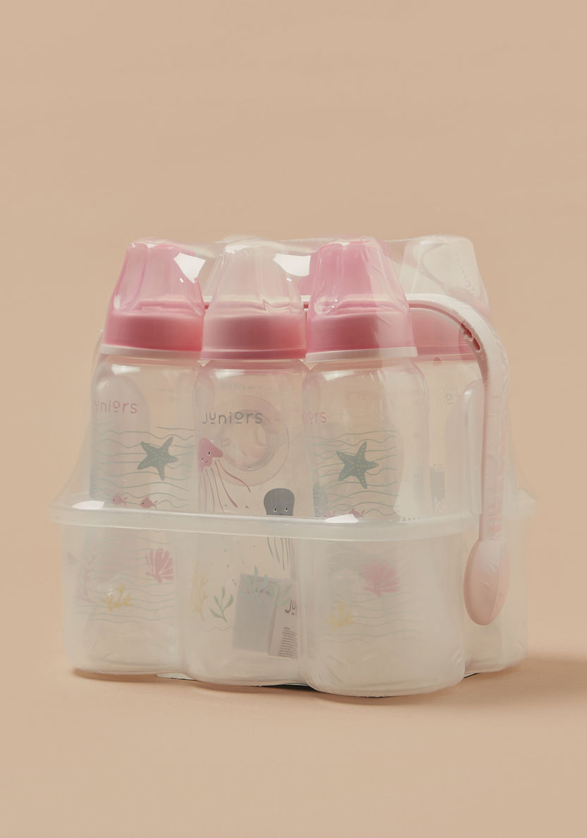 Juniors 6-Piece Printed Feeding Bottle Set with Caddy-Bottles and Teats-image-1