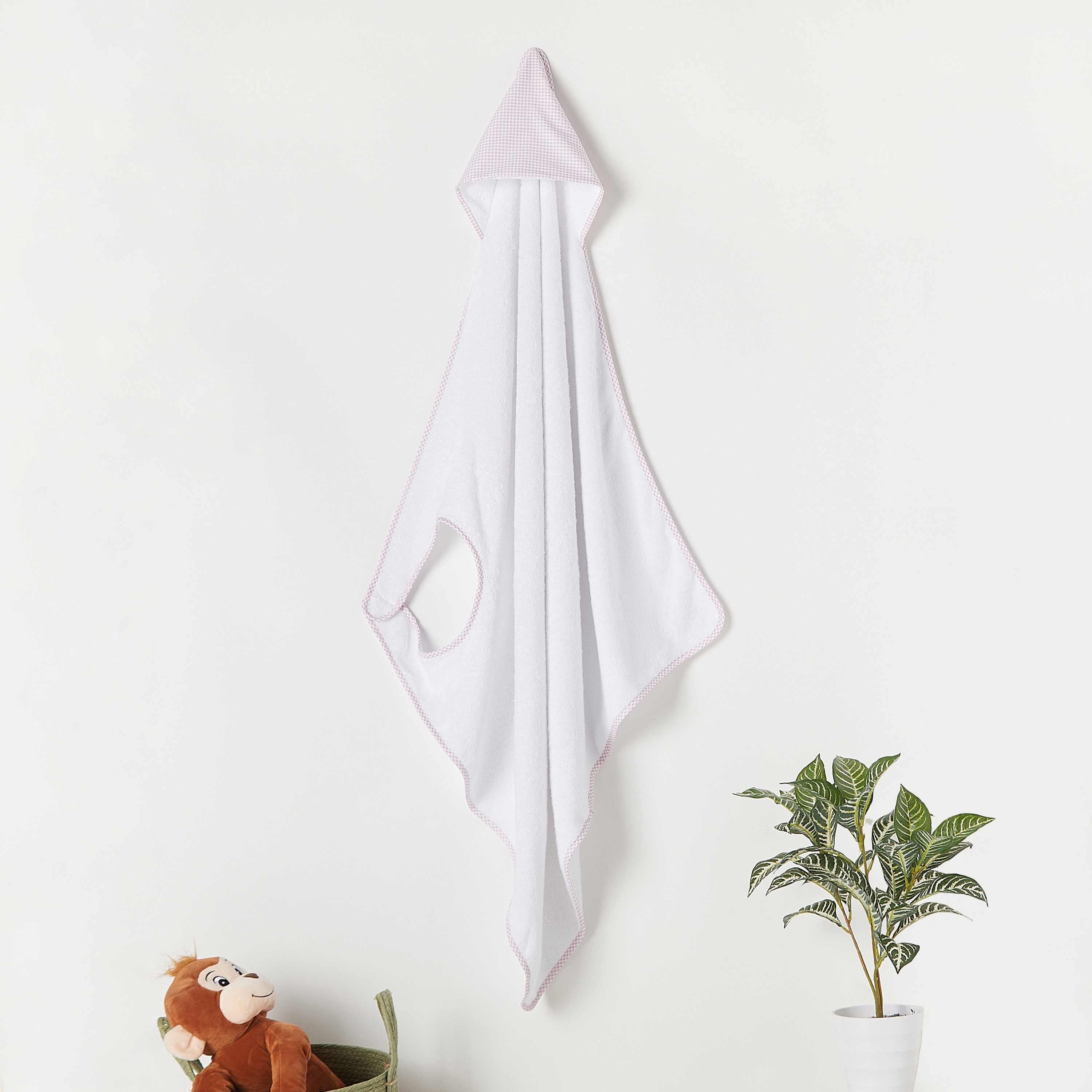 Cambrass Checked Hooded Apron Bath Towel - 100x100 cm-baby-bathandcare-towels-image-1