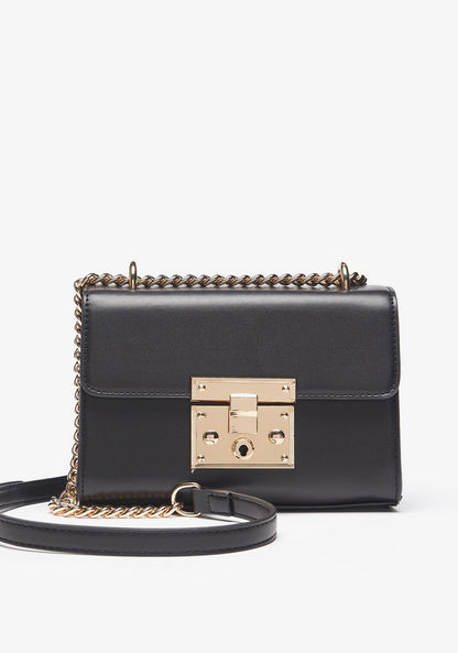 Haadana Solid Crossbody Bag with Chain Accented Strap and Clasp Closure