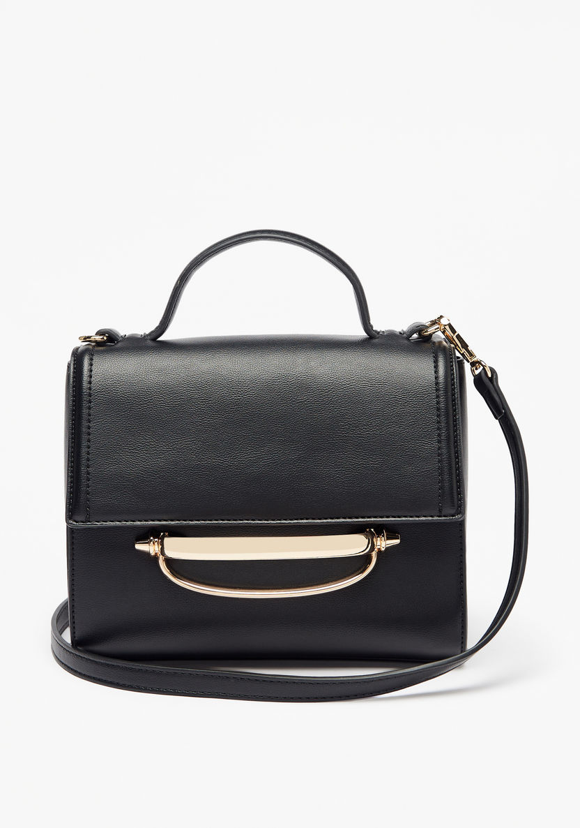Haadana Solid Satchel Bag with Metal Accent-Women%27s Handbags-image-0