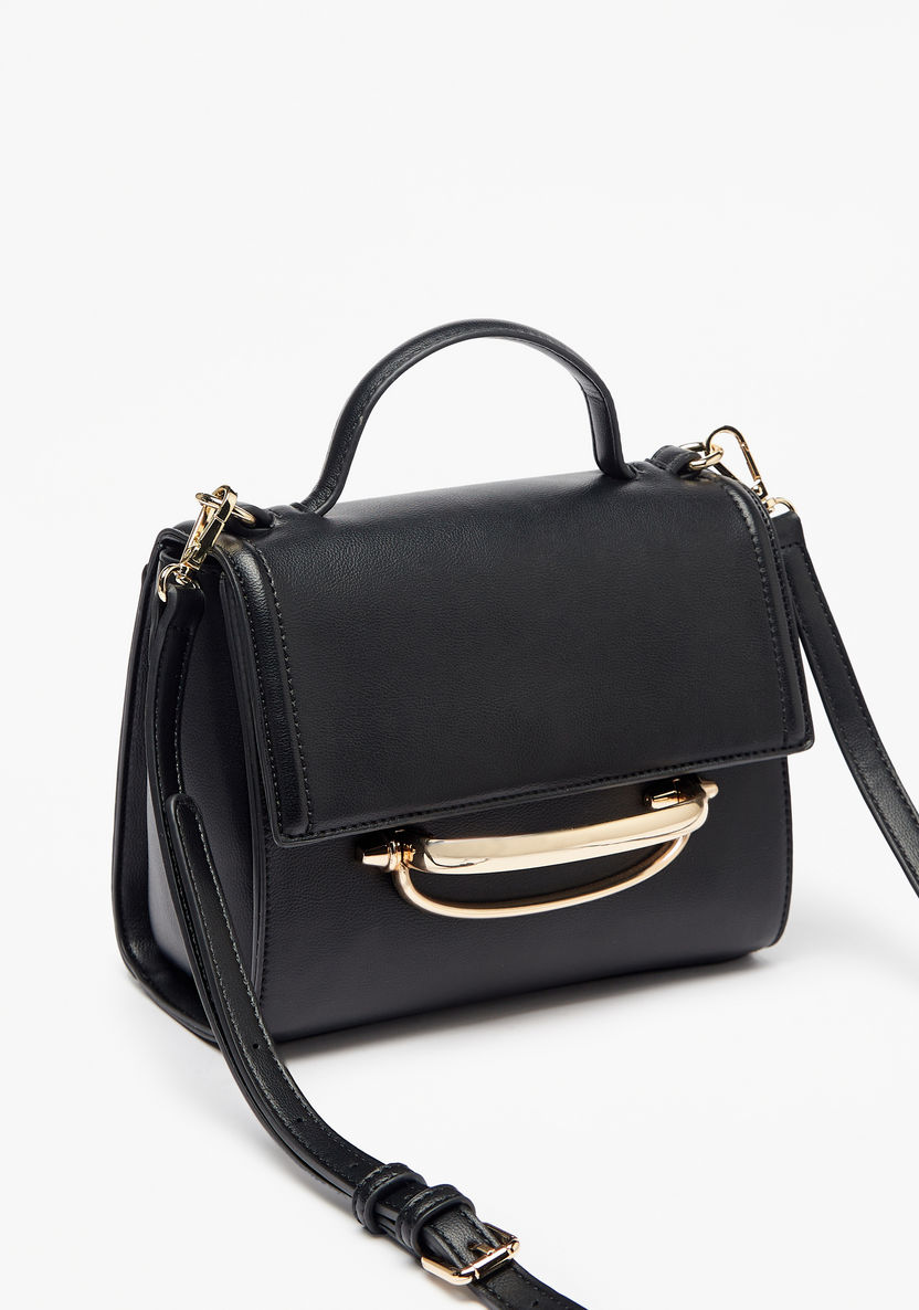 Haadana Solid Satchel Bag with Metal Accent-Women%27s Handbags-image-1