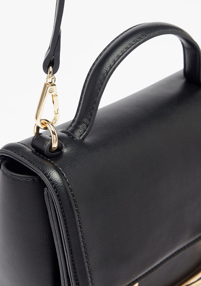 Haadana Solid Satchel Bag with Metal Accent-Women%27s Handbags-image-2