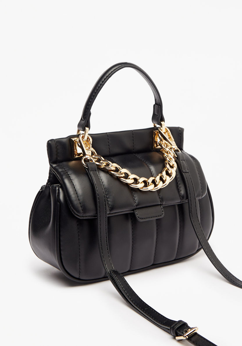 Haadana Quilted Satchel Bag with Chainlink Accent-Women%27s Handbags-image-1