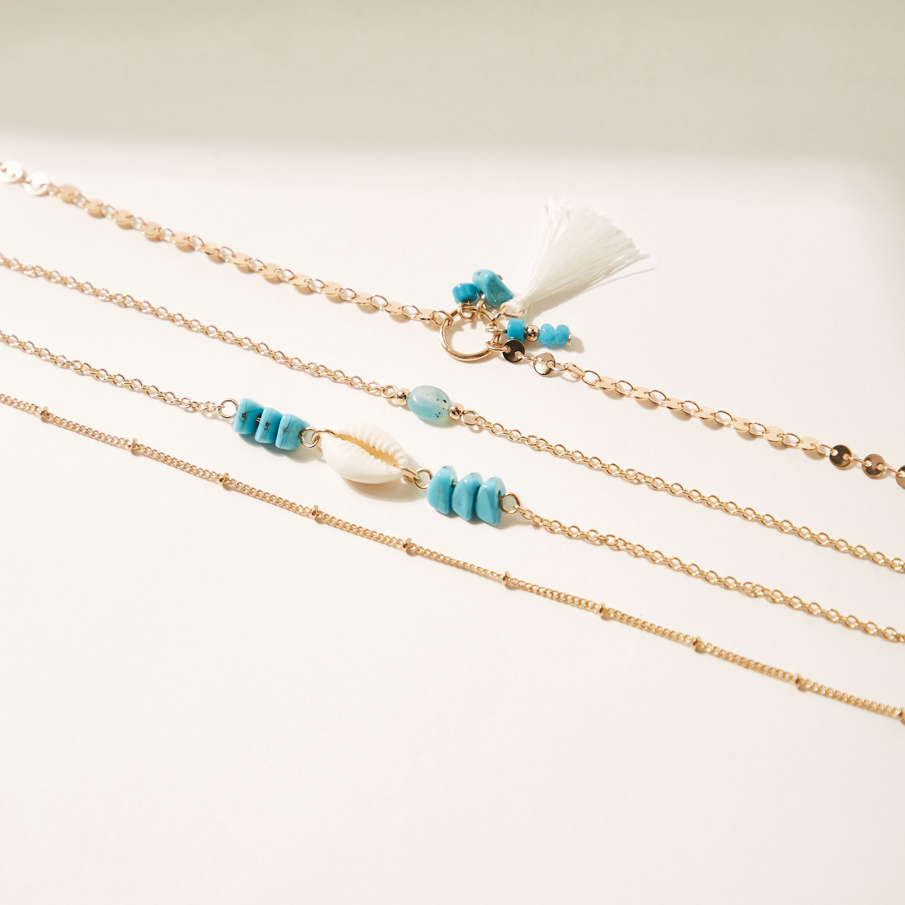 Seashell and Beads Embellished Anklet with Tassel - Set of 4-women-watchesandjewellery-jewellery-anklets-image-3