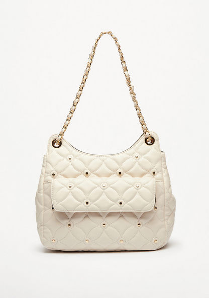 Celeste Quilted Shoulder Bag with Chain Handle and Zip Closure-Women%27s Handbags-image-1