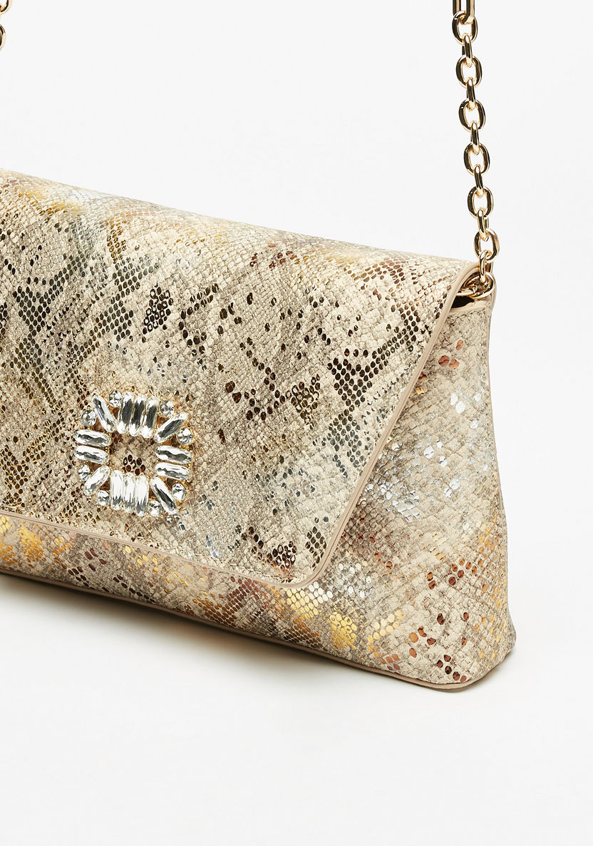 Celeste Textured Clutch with Embellished Buckle and Chain Strap-Wallets & Clutches-image-2