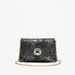 Celeste Textured Clutch with Embellished Buckle and Chain Strap-Wallets & Clutches-thumbnailMobile-0