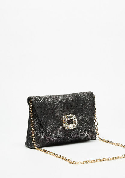 Celeste Textured Clutch with Embellished Buckle and Chain Strap-Wallets & Clutches-image-1