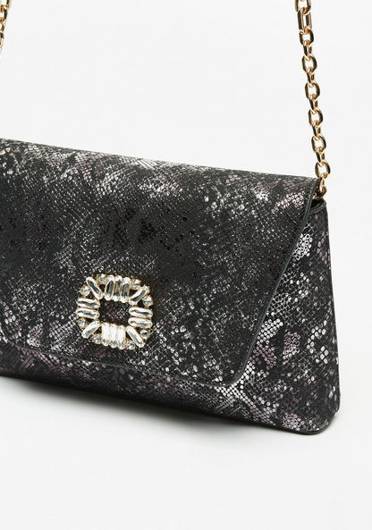 Celeste Textured Clutch with Embellished Buckle and Chain Strap-Wallets & Clutches-image-2