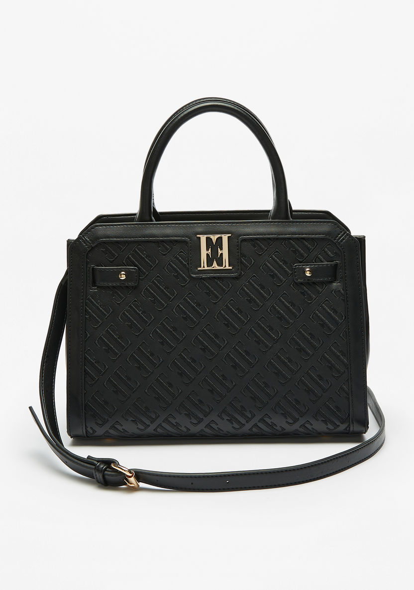 Elle Monogram Embroidered Tote Bag with Detachable Strap and Zip Closure-Women%27s Handbags-image-1