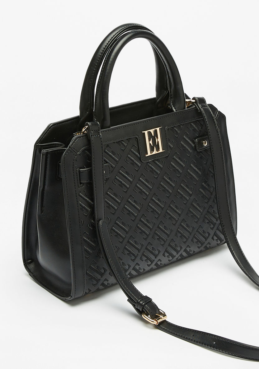 Elle Monogram Embroidered Tote Bag with Detachable Strap and Zip Closure-Women%27s Handbags-image-2