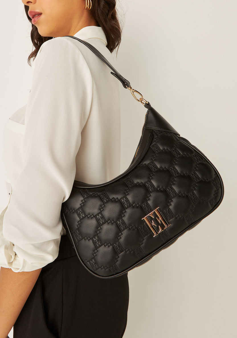 Elle Quilted Shoulder Bag with Detachable Strap and Zip Closure-Women%27s Handbags-image-0