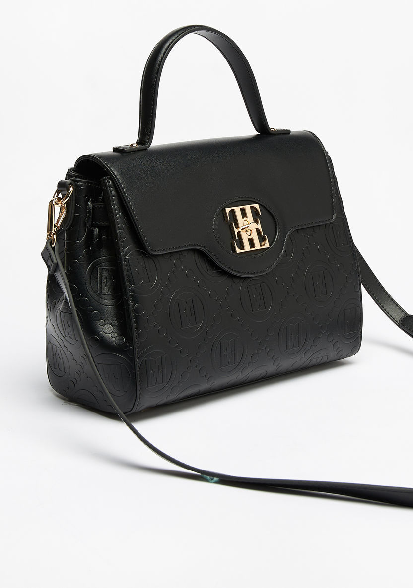 Elle Monogram Embossed Satchel Bag with Detachable Strap-Women%27s Handbags-image-2